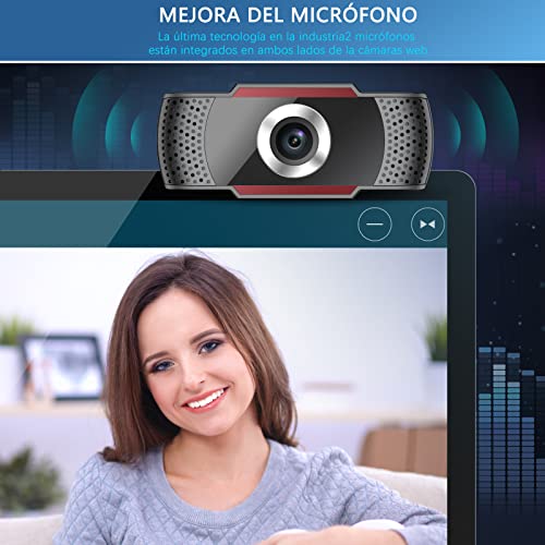 JOYACCESS Webcam PC con Micrófono, Web Cámara 1080P, Negro y Rojo, Vista Gran Angular de 105º para Transmisión en Streaming, Conferencias en Zoom, Youtube, Skype, Compatible con Windows, Mac