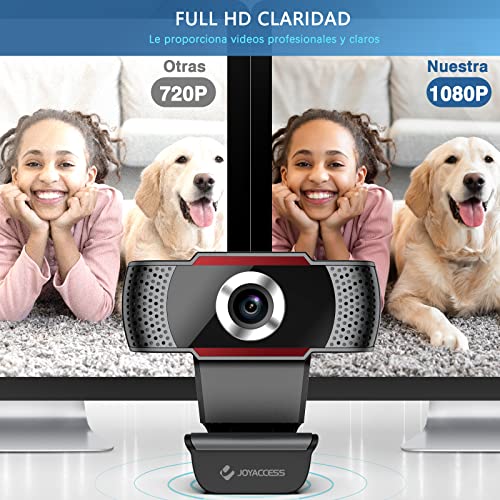 JOYACCESS Webcam PC con Micrófono, Web Cámara 1080P, Negro y Rojo, Vista Gran Angular de 105º para Transmisión en Streaming, Conferencias en Zoom, Youtube, Skype, Compatible con Windows, Mac