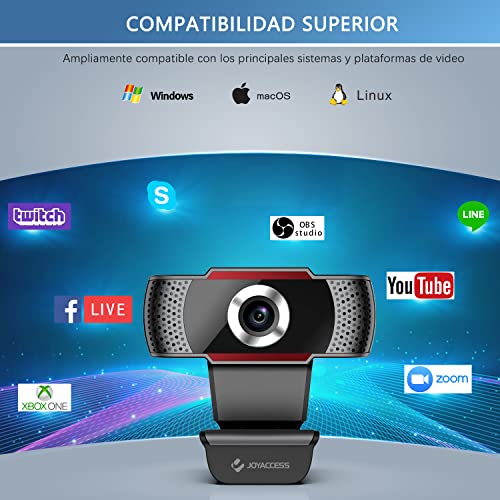 JOYACCESS Webcam PC con Micrófono, Web Cámara 1080P, Negro y Rojo, Vista Gran Angular de 105º para Transmisión en Streaming, Conferencias en Zoom, Youtube, Skype, Compatible con Windows, Mac