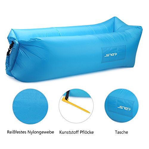 JSVER Sofa Hinchable del Aire del Ocioso de Playa,Tumbona Hinchable sofá Inflable Cama con el Paquete Portable para Viajar, Acampar, Senderismo, Piscina y Partidos de la Playa -Azul