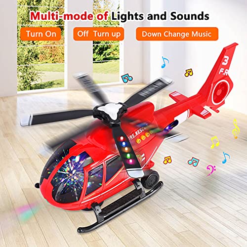 Juego Aviones de Control Remoto, Juguete de Helicóptero Rescate, Avion de Coche Educativos con Ruedas Inercia, Vehículos de Aviones con Luces LED y Música para niños de 3 4 5 6 7 8 años (Rosso)