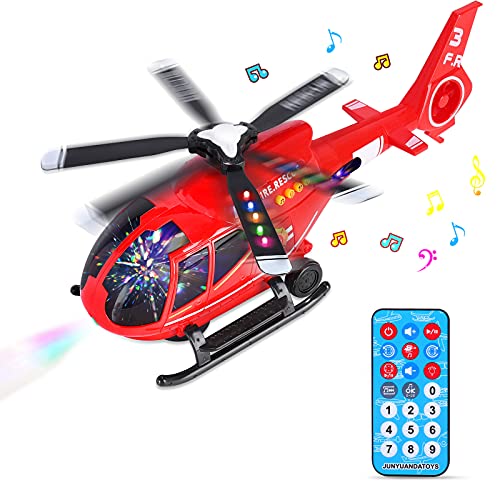 Juego Aviones de Control Remoto, Juguete de Helicóptero Rescate, Avion de Coche Educativos con Ruedas Inercia, Vehículos de Aviones con Luces LED y Música para niños de 3 4 5 6 7 8 años (Rosso)