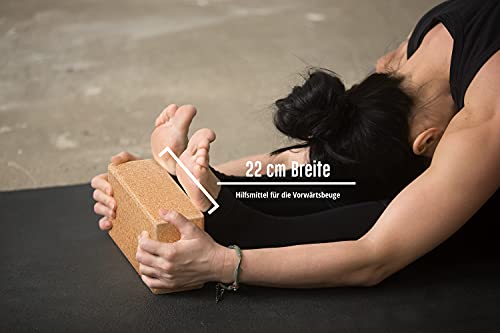 Juego de 2 Bloques de Yoga de Corcho 100% Natural - Hatha Klotz también para Principiantes Meditación y Pilates, Ejercicios de Estiramiento y Entrenamiento de bloqueos, Dos Bloques Pieza 75 mm