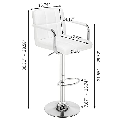 Juego de 2 sillas de Bar taburetes de Bar con Estructura de Hierro Patas de Metal diseño Vintage PU apoyabrazos y respaldos para Bar Cocina Comedor y Sala de Estar Blanco