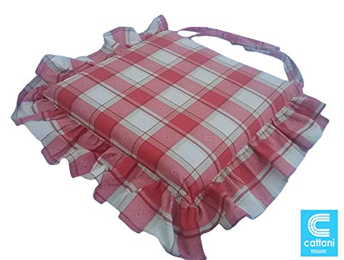 Juego de 4 Cojines para sillas de Cocina,Almohadillas para sillas Relleno Multicapa, con Volante, con Cremallera, con Lazos, Tejido 100% algodón Pesado, Medidas 39 x 39 x 5 cm, Color rojo