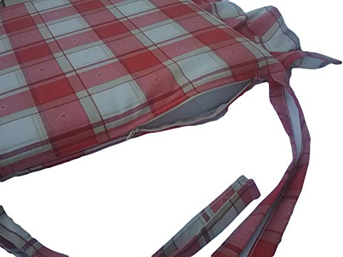 Juego de 4 Cojines para sillas de Cocina,Almohadillas para sillas Relleno Multicapa, con Volante, con Cremallera, con Lazos, Tejido 100% algodón Pesado, Medidas 39 x 39 x 5 cm, Color rojo