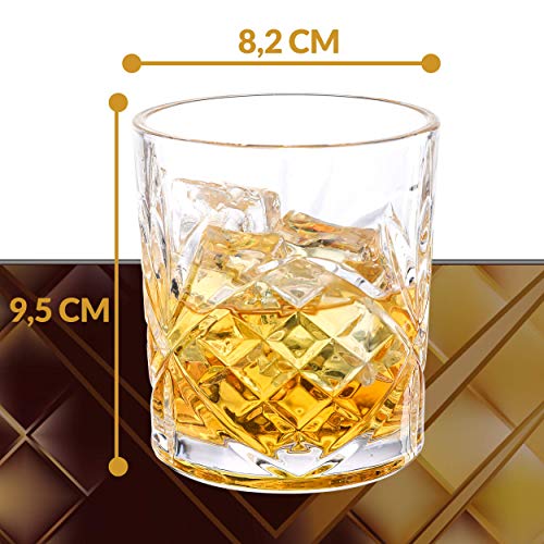 Juego de 4 Vasos de Whisky de Cristal de 300 ml - con Caja de Regalo - Vaso de Whiskey para Regalar