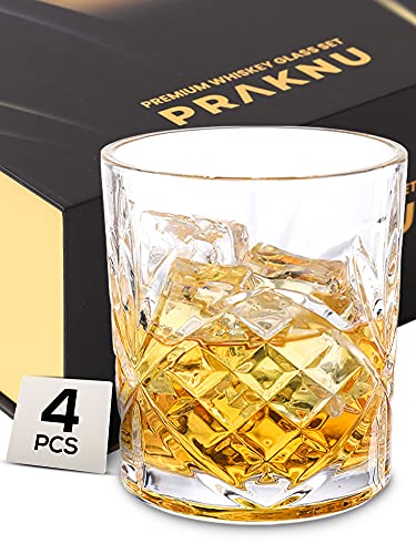 Juego de 4 Vasos de Whisky de Cristal de 300 ml - con Caja de Regalo - Vaso de Whiskey para Regalar