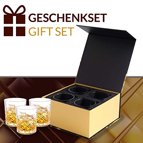 Juego de 4 Vasos de Whisky de Cristal de 300 ml - con Caja de Regalo - Vaso de Whiskey para Regalar