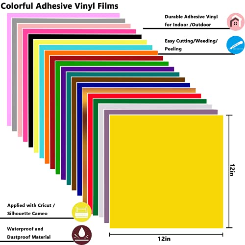 Juego de 46 Hojas de Vinilo Autoadhesivas Permanentes,Zabatoco Láminas de vinilo,34 Hojas de Vinilo de 12" x 12"+6 Transferencias+6 herramientas de desbroce