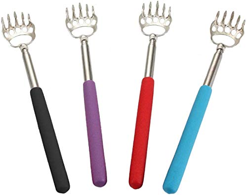 【Juego de 4】Telescópico Back Scratcher Massager Metal, SlickMart Garras Telescópicas de Oso Telescópicas con Asas de Goma para Rascadores de Espalda de mano Auto para el picor alivio