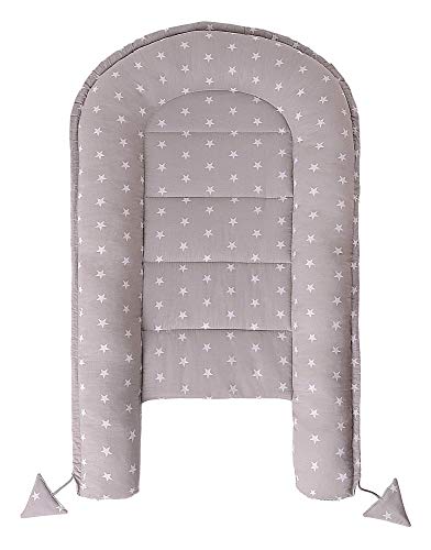 Juego de 5 Piezas Nido Bebé Recién 95x50cm Plantilla removible Medi Partners Cunas Nido para bebés Reductor de Cuna 100% Algodón (Estrellas Blancas con Minky Gris)