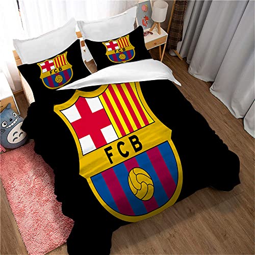 Juego De Cama De 3 Piezas, 120 Hilos, Equipo De Fútbol, Funda Nórdica Del FC Barcelona, Funda Nórdica De Microfibra De Otoño E Invierno, 2 Fundas De Almohada (patrón 01,(220x 240cm)-Cama de 150/160)