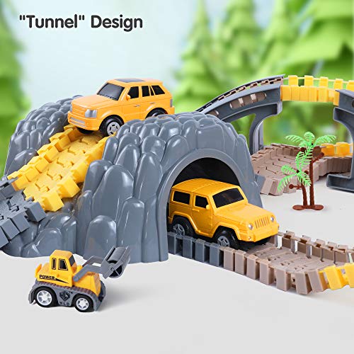 Juego de carreras, vehículos de construcción, trenes flexibles con camiones eléctricos, juego de coches de juguete para 2 3, 4, 5, 6, 7 años, niños niñas, set de juegos de carreras de carretera regalo