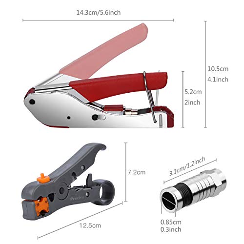 Juego de Crimpadora y Pelacable Coaxial,Preciva Crimpadora RG59 RG6 con 20pcs F conectores, Adecuado para Cables RG58/59/62/6/ 3V2V/ 4C/ 5C