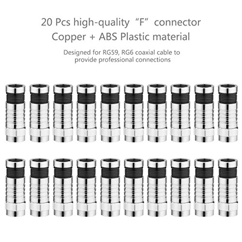 Juego de Crimpadora y Pelacable Coaxial,Preciva Crimpadora RG59 RG6 con 20pcs F conectores, Adecuado para Cables RG58/59/62/6/ 3V2V/ 4C/ 5C