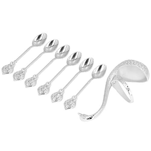 Juego de Cucharas de Postre de Café, Soporte de Cuchara de Café de Superficie Brillante Elegante Cisne Color Brillante Ampliamente Utilizado para el Hogar para la Oficina para el Hotel(Plata)