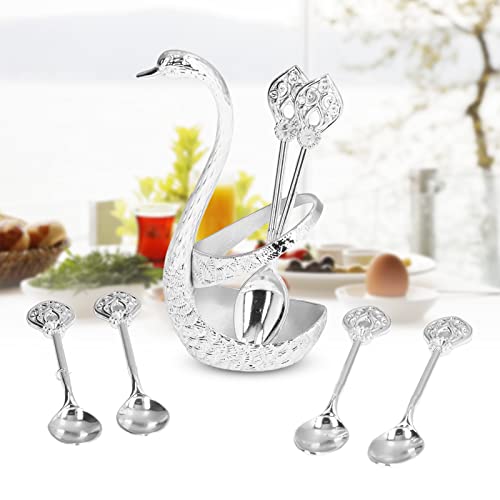 Juego de Cucharas de Postre de Café, Soporte de Cuchara de Café de Superficie Brillante Elegante Cisne Color Brillante Ampliamente Utilizado para el Hogar para la Oficina para el Hotel(Plata)