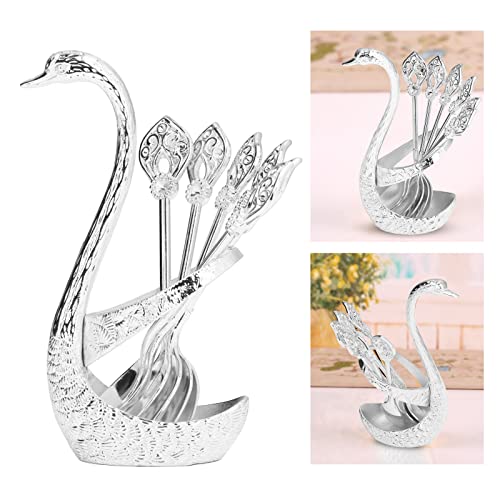 Juego de Cucharas de Postre de Café, Soporte de Cuchara de Café de Superficie Brillante Elegante Cisne Color Brillante Ampliamente Utilizado para el Hogar para la Oficina para el Hotel(Plata)