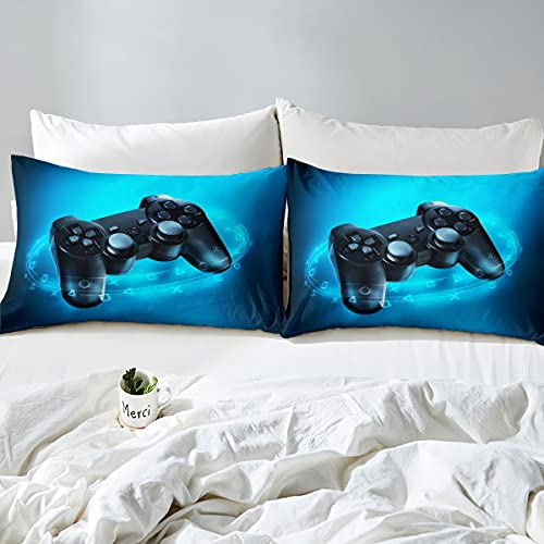 Juego de funda de edredón infantil Teens Gamepad, juego de cama de 155 x 220 cm, funda de edredón para dormitorio con 1 funda de almohada, color azul