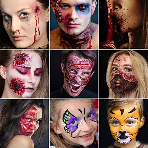 Juego de maquillaje de Halloween de efectos especiales, cera de nariz y cicatriz Afflano 60 g+sangre coagulada+esponja de estipple* 3+espátula de cera+aceite de extensión de cera de piel