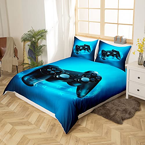 Juegos de cama para niños, juego de cama de 135 x 200 cm, funda nórdica moderna para jóvenes, jóvenes, niñas, jugadores, joystick, decoración para dormitorio, color azul