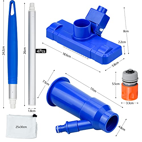 Julyee Kit de Limpieza Piscina, Aspirador de Piscina Manual Portátil con Barra para Piscinas SPA Jacuzzi Charca Fuente - Azul