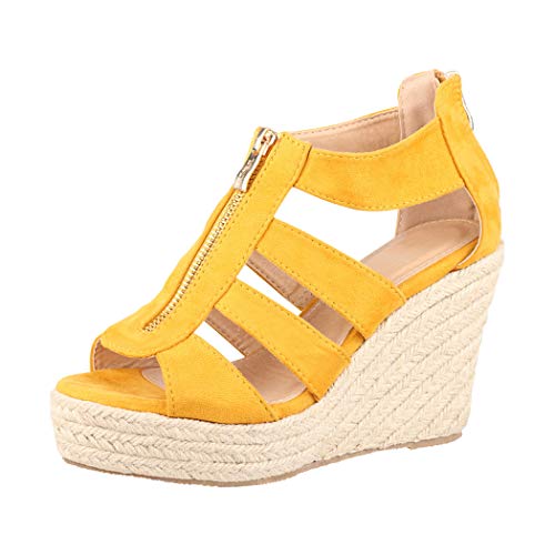 Jumex Elara Sandalias de Mujer Cuña Plataforma Chunkyrayan Amarillo TH82221 Yellow-38