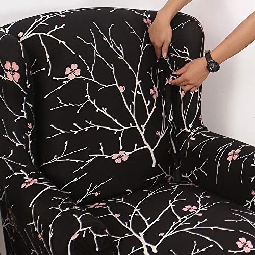 JuneJour Fundas Sillón Orejero Elásticas,Cubiertas Elegante de Sillón Ajustable,Fácil de Instalar y Lavable,Modernas Fundas de Butacas Orejero Estampada para Sala de Estar Hogar Decor Negro