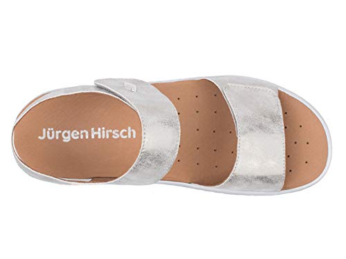 Jürgen Hirsch Sandalias para mujer Easy 02, fáciles de limpiar y con plantilla extraíble, en 2 colores, color Plateado, talla 39 EU