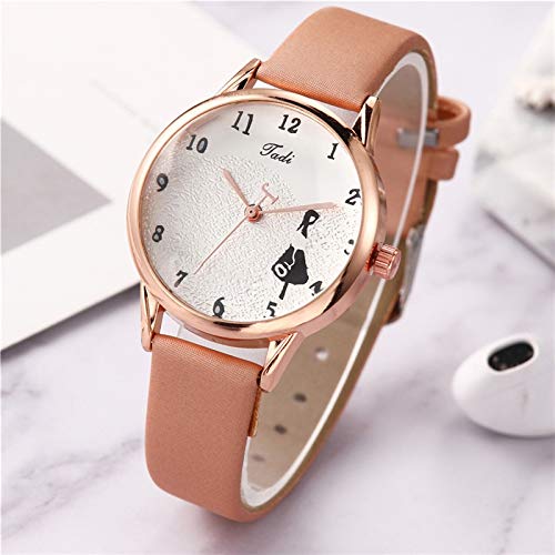 JZDH Relojes De Las Mujeres Reloj De La PU Se Elevó La Cáscara del Reloj De Manera Informal De Oro Señoras Creativas Reloj De Cuarzo Modelos Femeninos Señora Reloj (Color : Coffee)