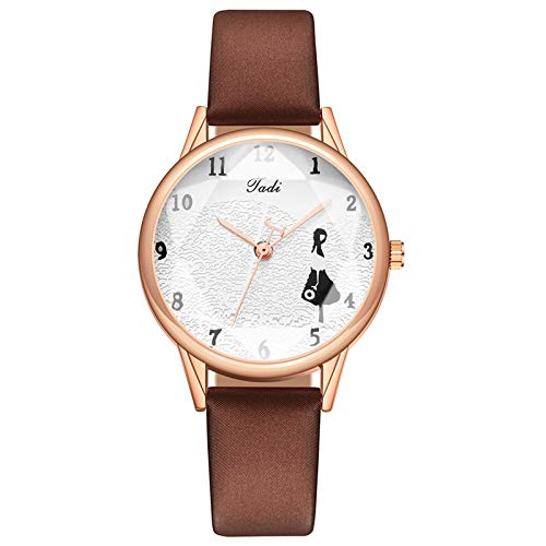 JZDH Relojes De Las Mujeres Reloj De La PU Se Elevó La Cáscara del Reloj De Manera Informal De Oro Señoras Creativas Reloj De Cuarzo Modelos Femeninos Señora Reloj (Color : Coffee)