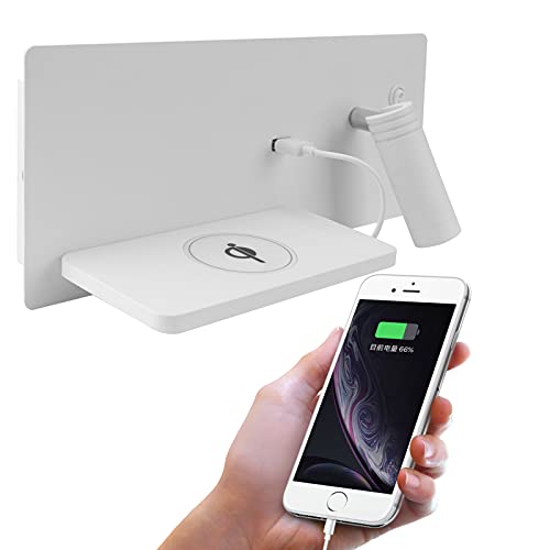 K-Bright Bañador de pared Dormitorio Interruptor volvible apliques de lectura de pared cama Iluminación de Pared cabecera 360 gradosgiratoria Blanco Cálido 3000K con base de carga USB