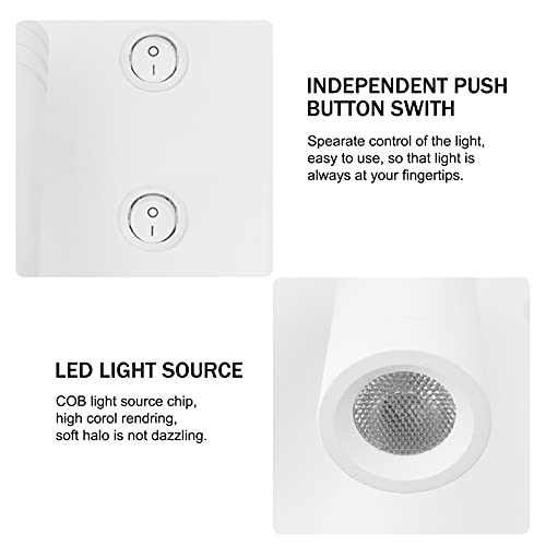 K-Bright Bañador de pared Dormitorio Interruptor volvible apliques de lectura de pared cama Iluminación de Pared cabecera 360 gradosgiratoria Blanco Cálido 3000K con base de carga USB