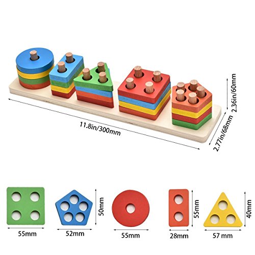 KanCai Juguetes educativos para niños de Madera Formas geométricas Tablero para apilar y clasificar Bloques Niños Niñas Bebés de 2 3 4 Años