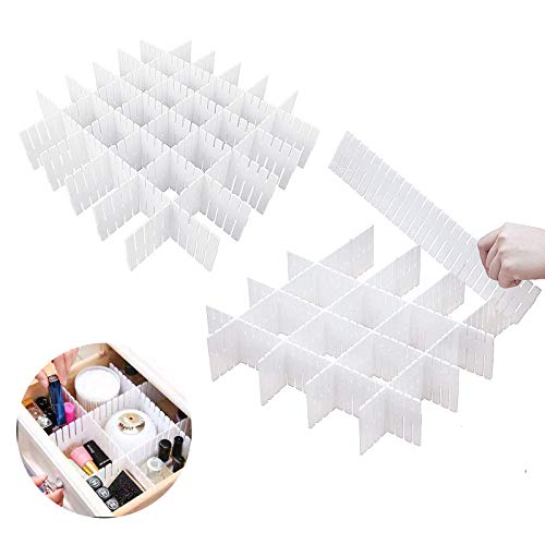 KARAA 16 Piezas Rejilla Ajustable Separadores Cajones Blanco Cajón Divisores Organizador de Cajones Plástico Separador de Armario para Ropa Interior Sujetador Calcetines Y Accesorios