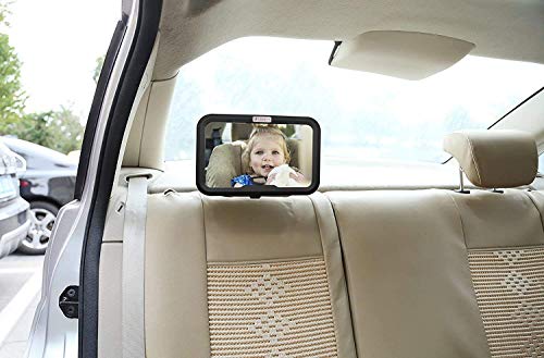 Karids Espejo Bebe Coche - Retrovisor Irrompible para la vigilancia de tu Bebe en la Parte Interior del Coche - Accesorio Seguro con Doble Correa para asegurar - Color Negro - Panoramico 360°