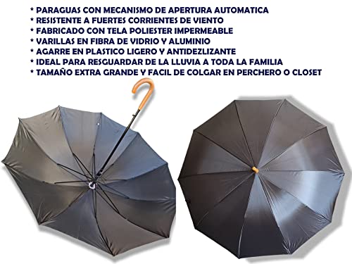 KARNIBAL Paraguas Grande XXL Resistente Al Viento, Paraguas Mujer Hombre Negro Extra Grande, Paraguas Antiviento Dama o Caballero, Paraguas Automático Con Varillas Reforzadas, 123cm De Diámetro