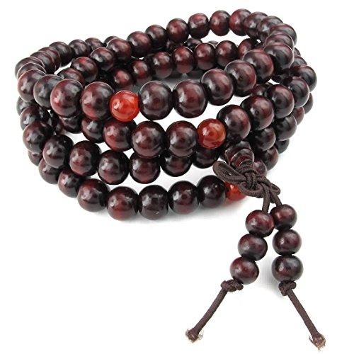 Katigan Pulsera de Hombres Mujeres de joyeria, 8mm Cadena de Rosario de oracion de Perlas de Sandalo de Budista Tibetano, Madera, Rojo