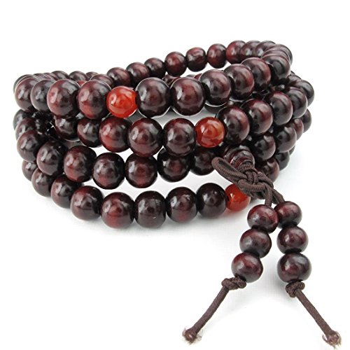 Katigan Pulsera de Hombres Mujeres de joyeria, 8mm Cadena de Rosario de oracion de Perlas de Sandalo de Budista Tibetano, Madera, Rojo