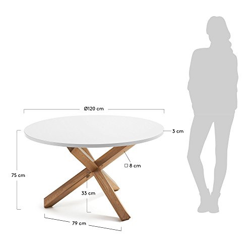 Kave Home - Mesa de Comedor Lotus Blanca Redonda Ø 120 cm de melamina con Patas de Madera Maciza de Roble