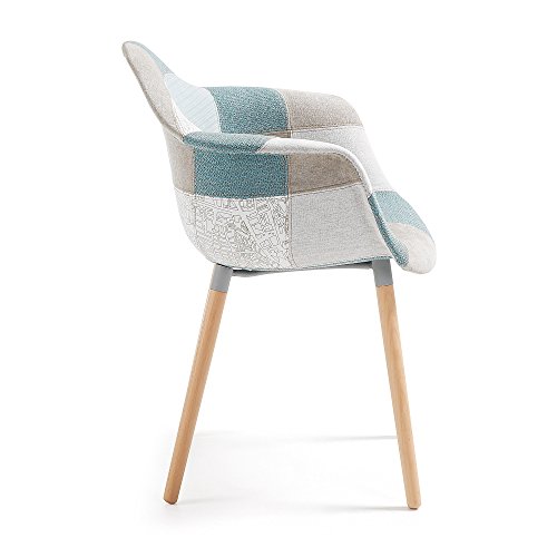 Kave Home - Silla de Comedor Kevya Azul Patchwork con Patas de Madera Maciza de Haya