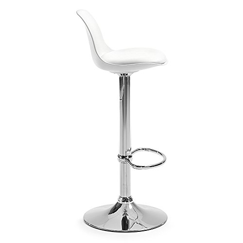 Kave Home - Taburete Alto de Bar Orlando-T Blanco de Altura Regulable 60-82 cm con Respaldo, Asiento tapizado en Piel sintética y pie de Acero