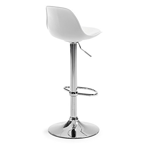 Kave Home - Taburete Alto de Bar Orlando-T Blanco de Altura Regulable 60-82 cm con Respaldo, Asiento tapizado en Piel sintética y pie de Acero