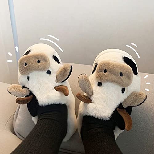 Kawaii Fuzzy Cow Slippers, Ladies Novelty Animal Plush Slippers (38/39,Vaca)