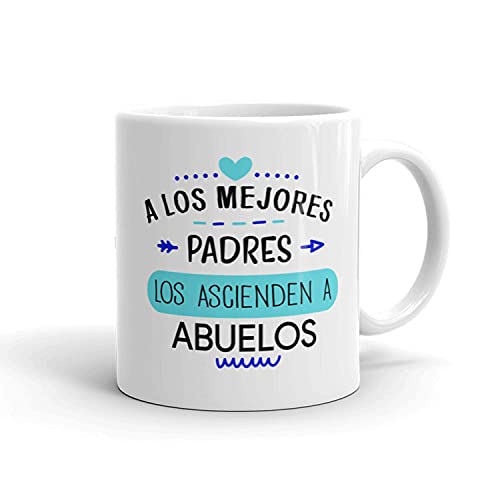 Kembilove Taza regalo día del padre – Tazas Desayuno para Abuelo con Mensaje A los mejores padres los ascienden a abuelos – Tazas originales – Regalo para abuelos