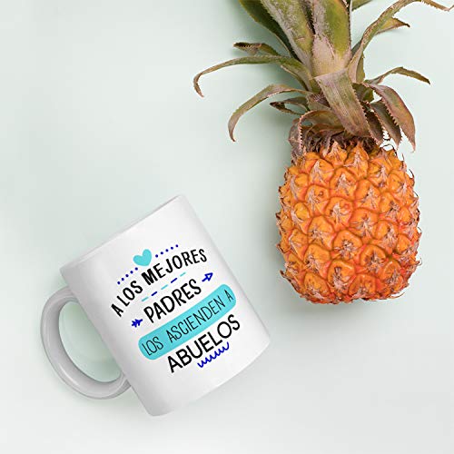 Kembilove Taza regalo día del padre – Tazas Desayuno para Abuelo con Mensaje A los mejores padres los ascienden a abuelos – Tazas originales – Regalo para abuelos