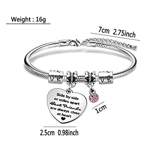 KENYG Side by Side Or Miles Apart Best Friends are Always Close at Heart Brazalete de cristal de plata para mujer