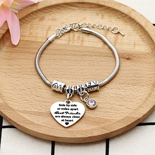 KENYG Side by Side Or Miles Apart Best Friends are Always Close at Heart Brazalete de cristal de plata para mujer