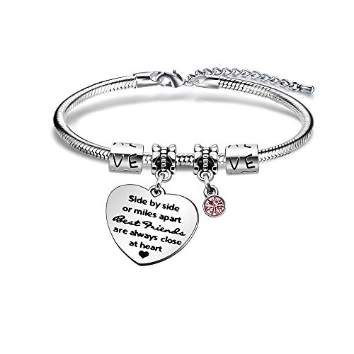 KENYG Side by Side Or Miles Apart Best Friends are Always Close at Heart Brazalete de cristal de plata para mujer